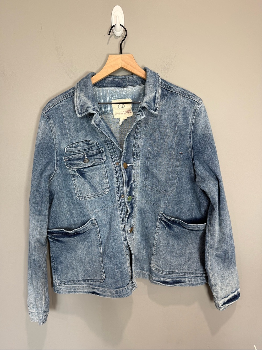 Sundance XL Utility Denim Jacket Button Front Stretch Chambray‎ Shacket